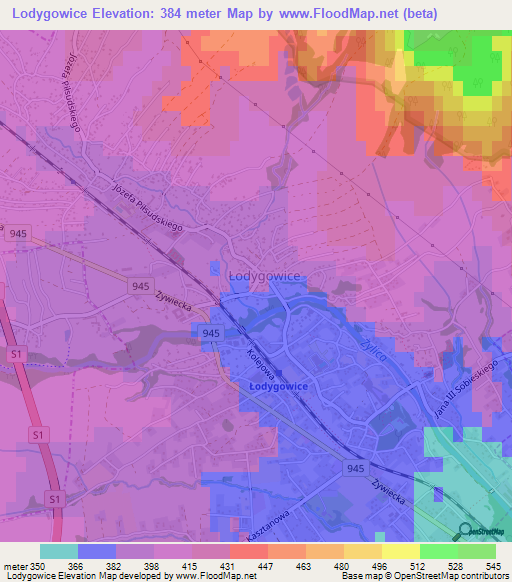 Lodygowice,Poland Elevation Map