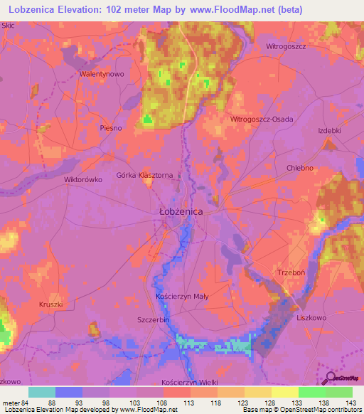 Lobzenica,Poland Elevation Map