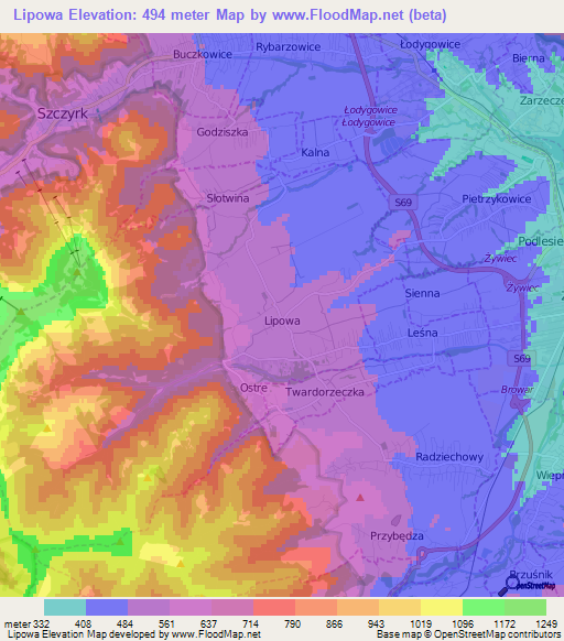 Lipowa,Poland Elevation Map