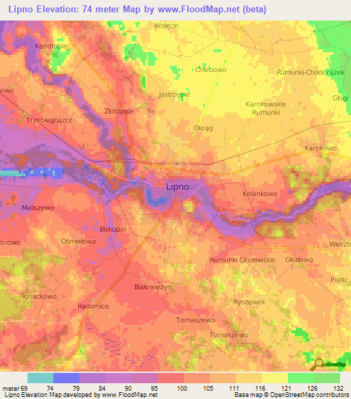 Lipno,Poland Elevation Map