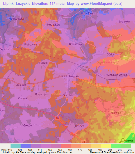 Lipinki Luzyckie,Poland Elevation Map