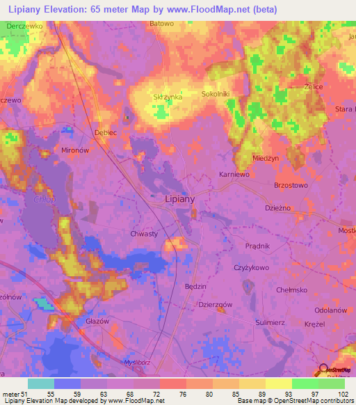 Lipiany,Poland Elevation Map