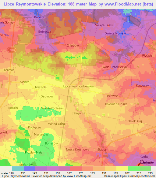 Lipce Reymontowskie,Poland Elevation Map