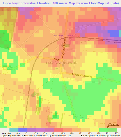 Lipce Reymontowskie,Poland Elevation Map