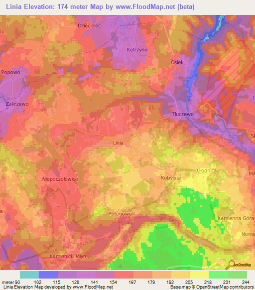 Linia,Poland Elevation Map