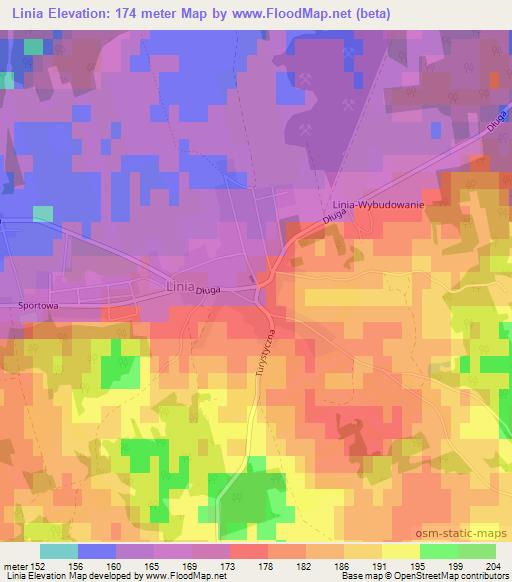 Linia,Poland Elevation Map