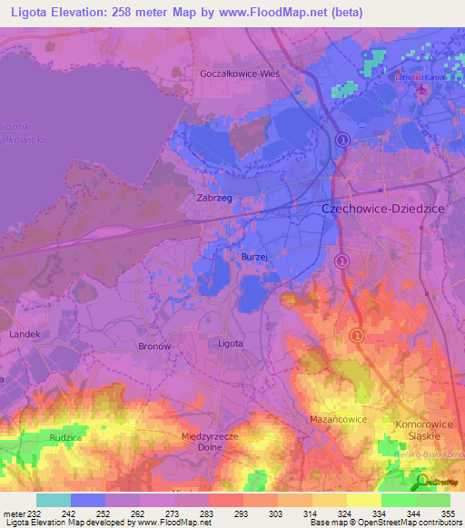 Ligota,Poland Elevation Map