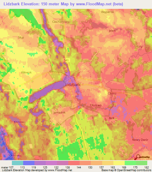 Lidzbark,Poland Elevation Map