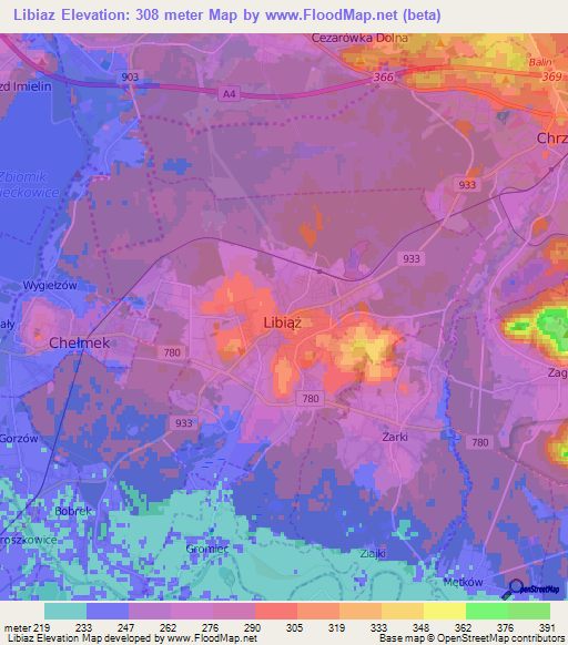 Libiaz,Poland Elevation Map