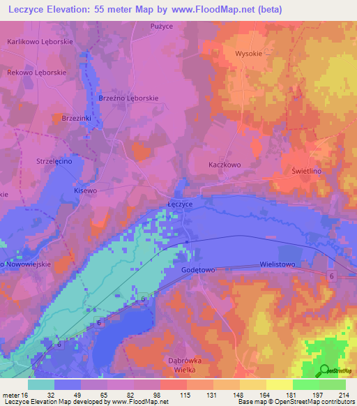 Leczyce,Poland Elevation Map