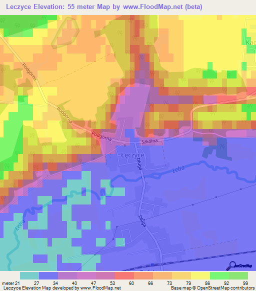 Leczyce,Poland Elevation Map