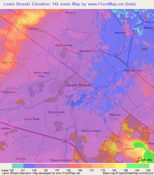 Lewin Brzeski,Poland Elevation Map