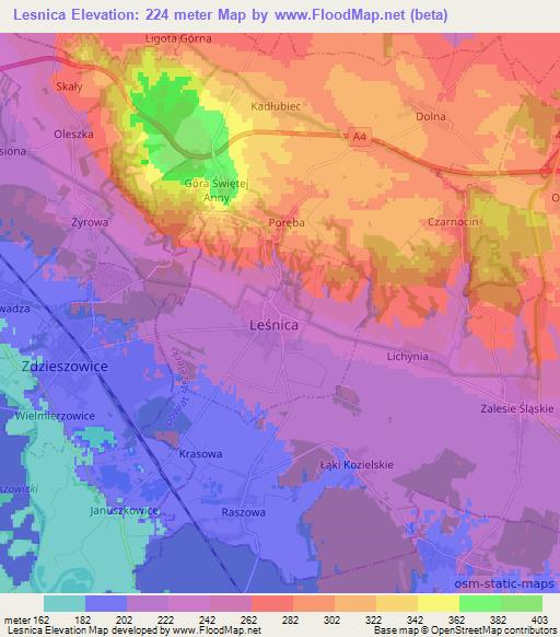 Lesnica,Poland Elevation Map