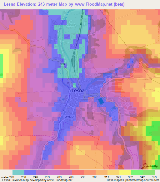 Lesna,Poland Elevation Map