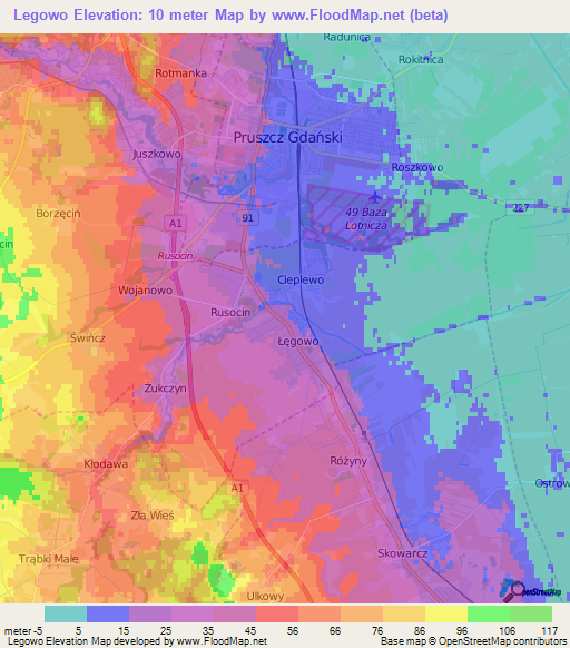 Legowo,Poland Elevation Map