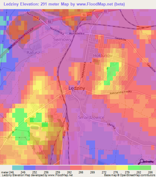 Ledziny,Poland Elevation Map