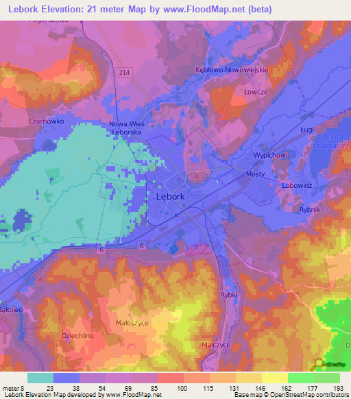 Lebork,Poland Elevation Map