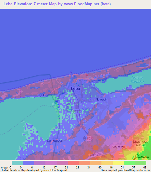 Leba,Poland Elevation Map