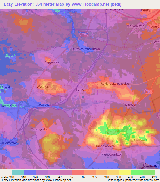 Lazy,Poland Elevation Map