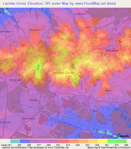 Laziska Gorne,Poland Elevation Map