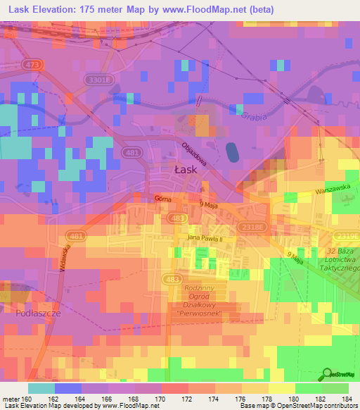 Lask,Poland Elevation Map
