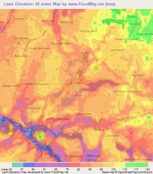 Lasin,Poland Elevation Map