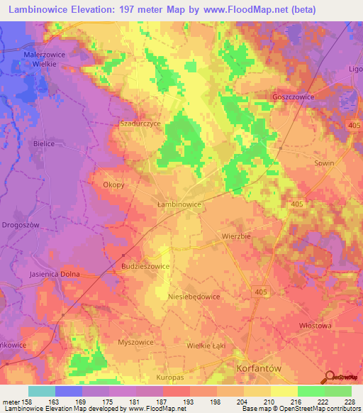 Lambinowice,Poland Elevation Map
