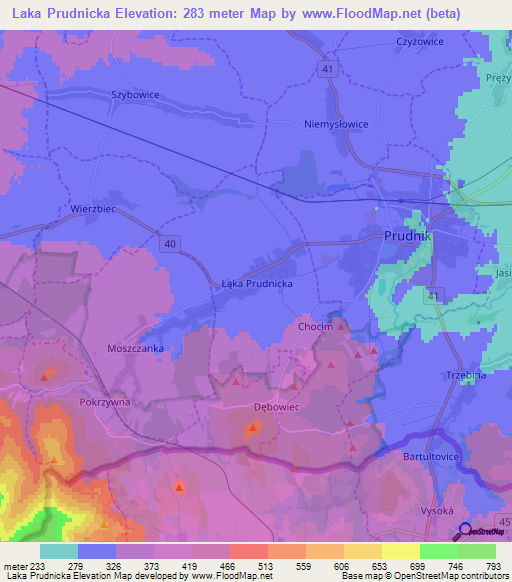 Laka Prudnicka,Poland Elevation Map
