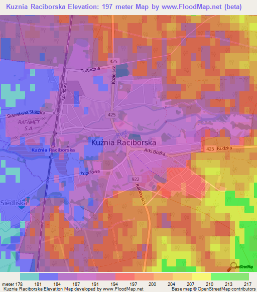 Kuznia Raciborska,Poland Elevation Map