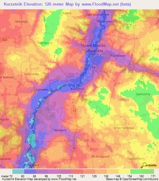 Kurzetnik,Poland Elevation Map