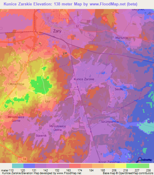 Kunice Zarskie,Poland Elevation Map