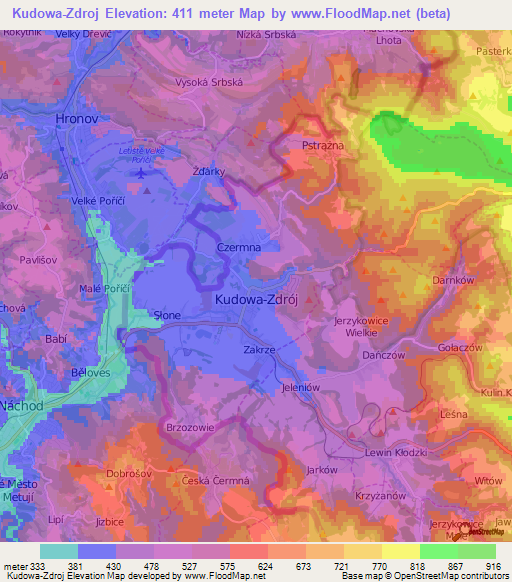 Kudowa-Zdroj,Poland Elevation Map