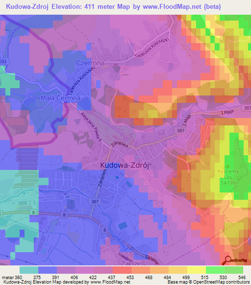 Kudowa-Zdroj,Poland Elevation Map