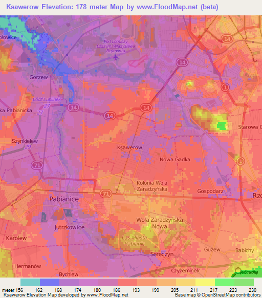 Ksawerow,Poland Elevation Map