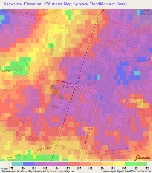 Ksawerow,Poland Elevation Map