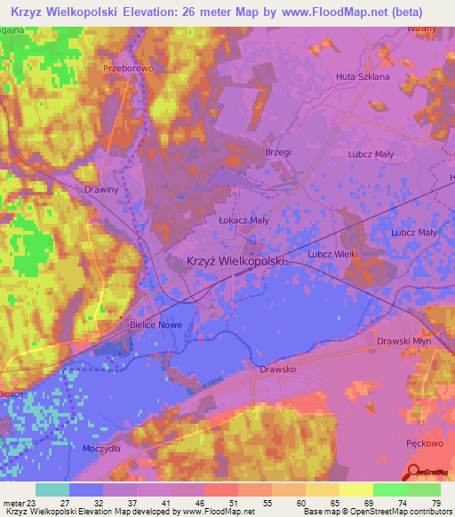 Krzyz Wielkopolski,Poland Elevation Map