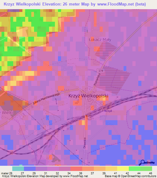 Krzyz Wielkopolski,Poland Elevation Map