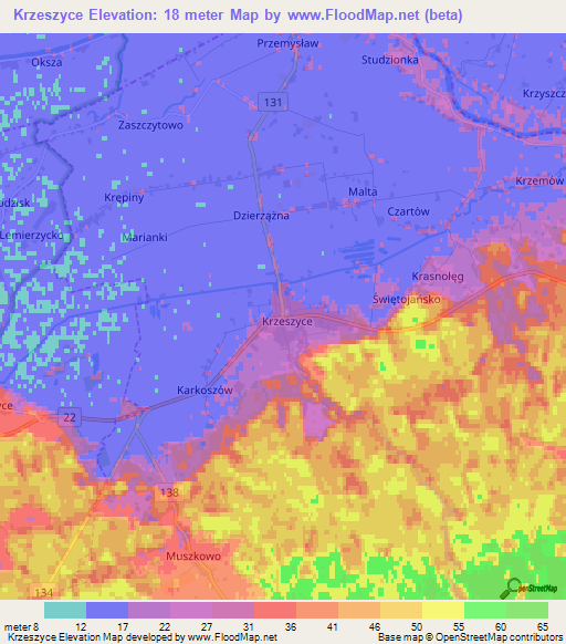 Krzeszyce,Poland Elevation Map