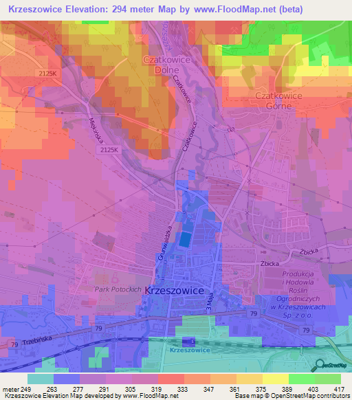 Krzeszowice,Poland Elevation Map