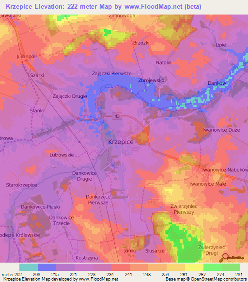 Krzepice,Poland Elevation Map