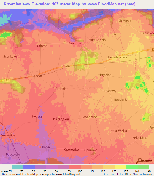 Krzemieniewo,Poland Elevation Map