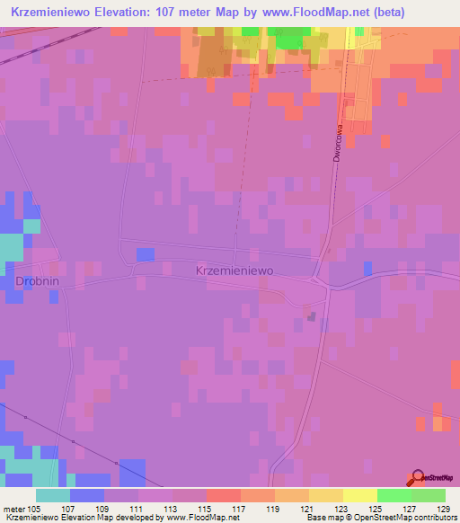Krzemieniewo,Poland Elevation Map