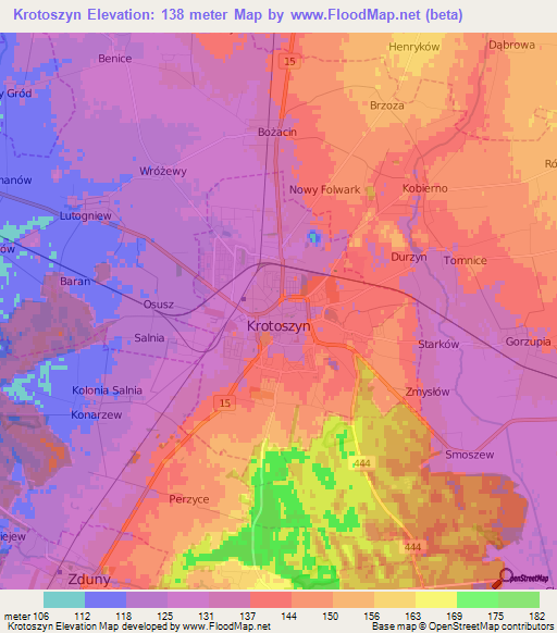 Krotoszyn,Poland Elevation Map