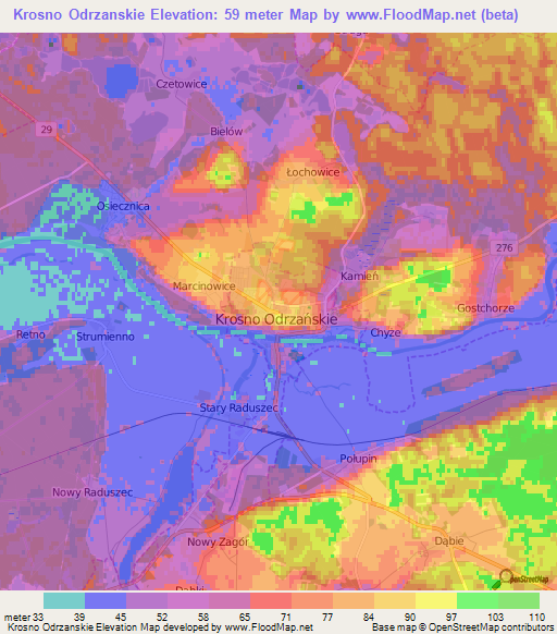 Krosno Odrzanskie,Poland Elevation Map