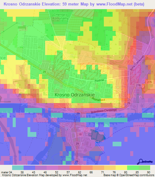 Krosno Odrzanskie,Poland Elevation Map