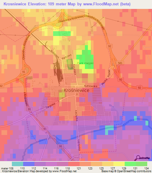 Krosniewice,Poland Elevation Map