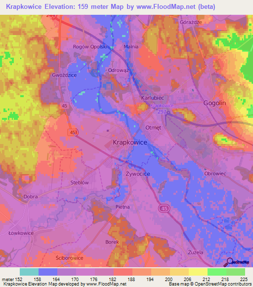 Krapkowice,Poland Elevation Map