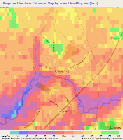 Krajenka,Poland Elevation Map