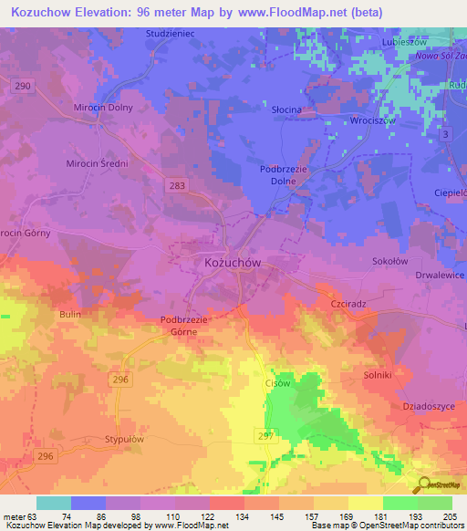 Kozuchow,Poland Elevation Map