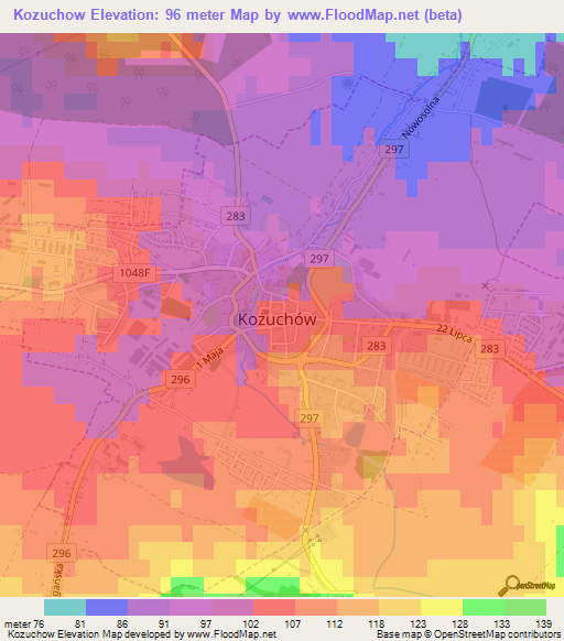 Kozuchow,Poland Elevation Map
